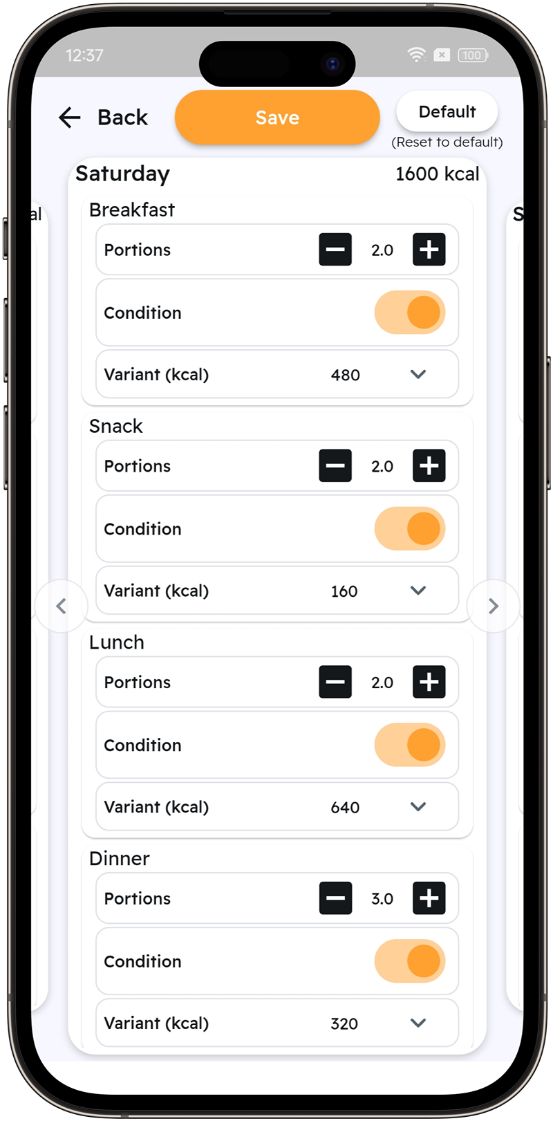 Meal plan settings